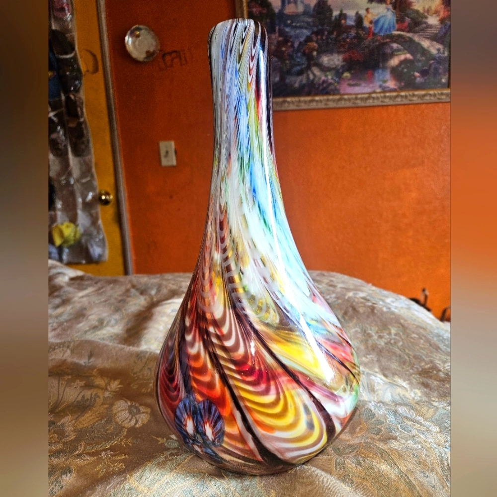 Colorful Swirl Art Glass Vase